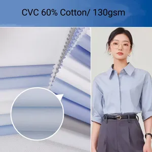 Plain Color CVC 60% Cotton 80x80s 130g Fabric For Business Clothing Shirt Blouse