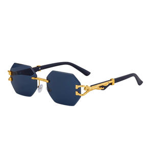 Gafas de Sol Retro Metálicas sin Marco para Hombre, Lentes de PC con Protección UV400 Clase 2, Diseño de Patillas con Estampado de Leopardo, Empaque en Caja - Product Image 5