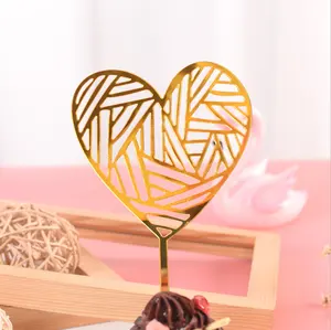 Gold Kunststoff Glas Laser Schneiden Hochzeit Herzförmigen Kuchen Topper