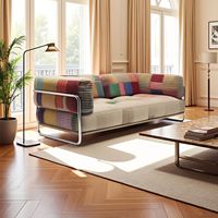 Sofá Individual de Estilo Étnico con Estructura Metálica, Relleno de Esponja, Funda de Franela Lavable y Extraíble, para Apartamentos Pequeños, Sala de Estar o Dormitorio
