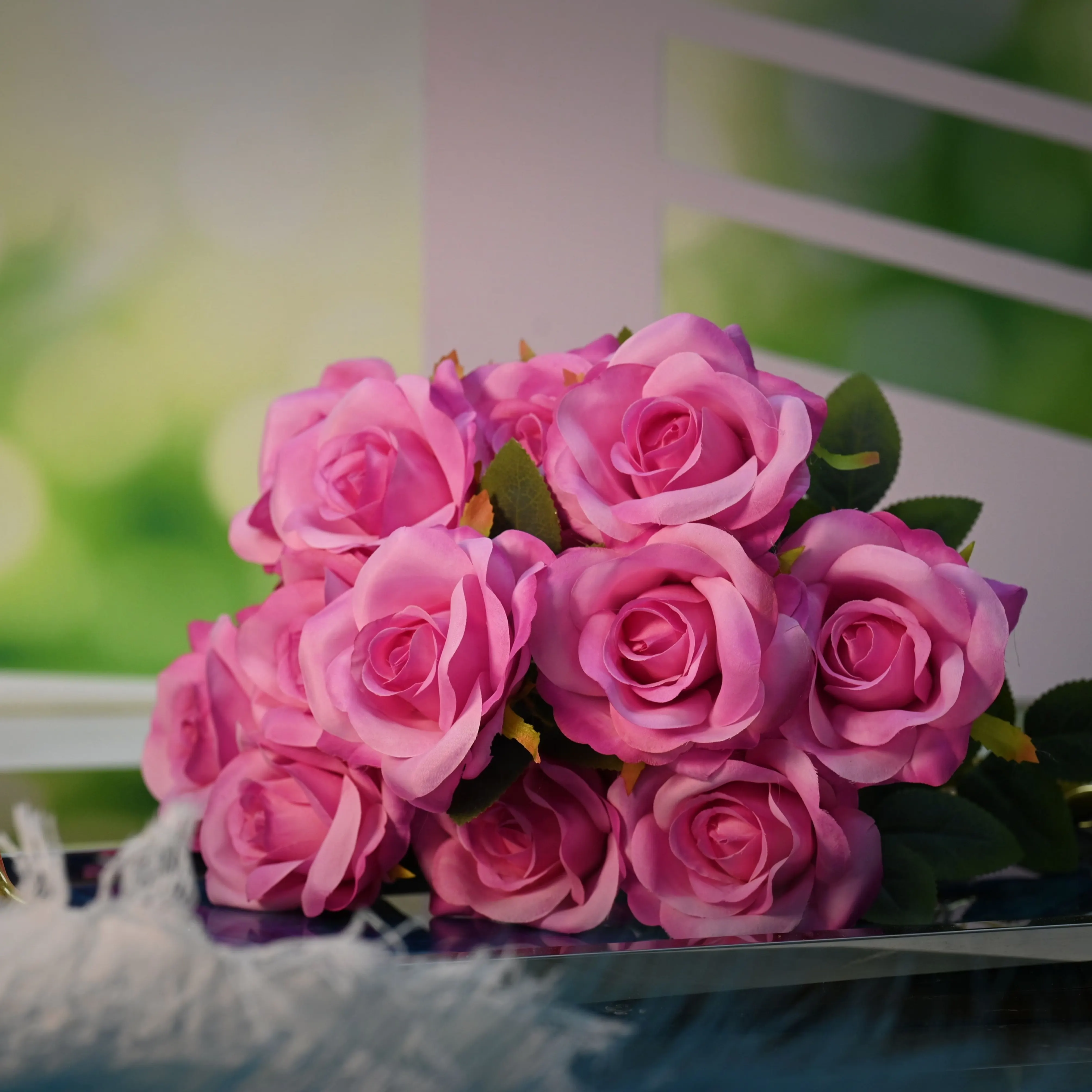 Bunga jumlah besar buatan bunga sentuhan asli mawar Cina dekorasi rumah pernikahan