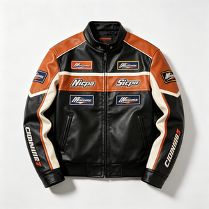 Giacca da Moto in Pelle Personalizzata 2026 da Uomo, Giubbotto da Motociclista con Ricami Pesanti, Giacca da Corsa con Patch Completa, Produzione di Fabbrica - Product Image 1
