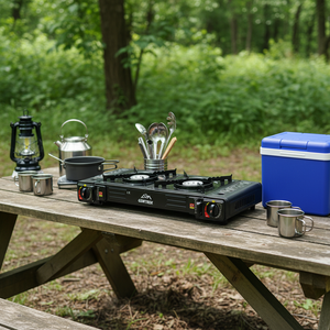 Réchaud à gaz portable double brûleur pour camping extérieur, cuisinière au butane, <span class=keywords><strong>barbecue</strong></span>, plaque de cuisson double portable pour camping - Product Image 2