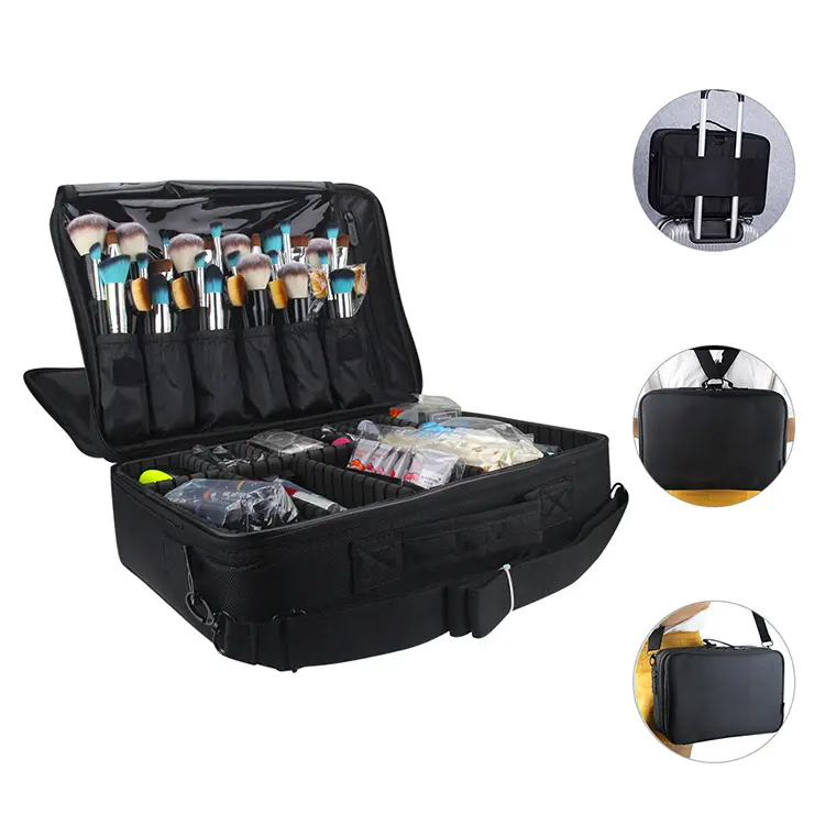 Luxury custom logo makeup box case handle strap tote backpack trolley cosmetic bag