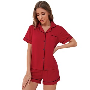 Ensemble de pyjama court en polyester doux tricoté pour femme OEM, manches courtes, vêtements d'intérieur d'été, logo par transfert thermique - Product Image 4
