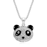 Liontin Beruang Panda Kepala Hewan Lucu Kualitas Baik Perhiasan Enamel Baja Nirkarat Emas Berlian Imitasi Liontin Kalung Berlian