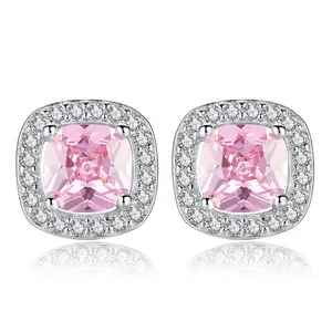 Import Jewellery Top Quality Pink Crystal Stone Jewellery Women Brilliant Pink Austria Crystal Square Earrings