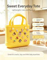 Sac fourre-tout EVA MINI 28 cm à ouverture large, imperméable, léger, résistant aux taches, avec poche en filet pour téléphone, breloques assorties, idéal pour les sororités
