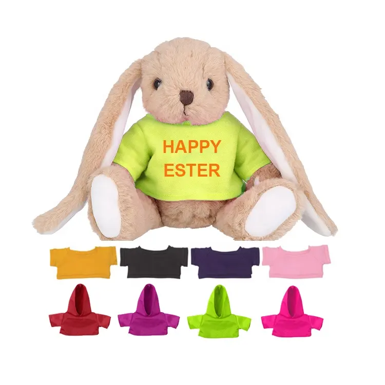 Pretty easter gift soft kids toy plush rabbit doll Wholesale stuffed plush bunny rabbit toy with t shirt logo