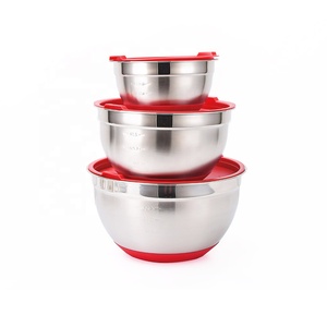 Vente en gros de saladiers de cuisine antidérapants en acier inoxydable 304 bols à mélanger avec couvercle et base en silicone - Product Image 4