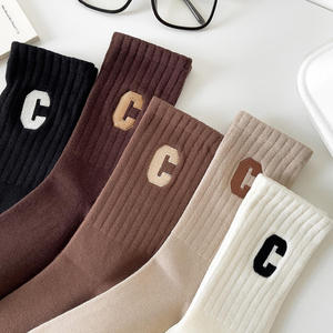 Crew <b>Socks</b> <b>Men</b> Cotton Knitted Letter C Print Solid Color Daily Wear Autumn Season Standard <b>Thickness</b> - Product Image 3