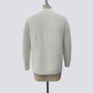 Suéter Branco de Gola Redonda para Homens, Macio e Estiloso, com Aparência de Mohair, Pullover Casual de Inverno - Product Image 6