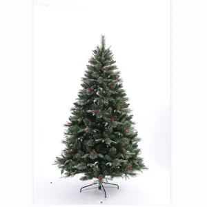 Luxury 6ft PVC PE Mixed Artificial Christmas Tree With White Glitter And Red Berries Part-Flocked Xmas Decoration Tree