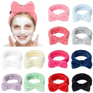 Wholesale Solid Color Bowknot Microfiber Facial Headband Girl Spa Hairband Make Up Elastic Headband For Women