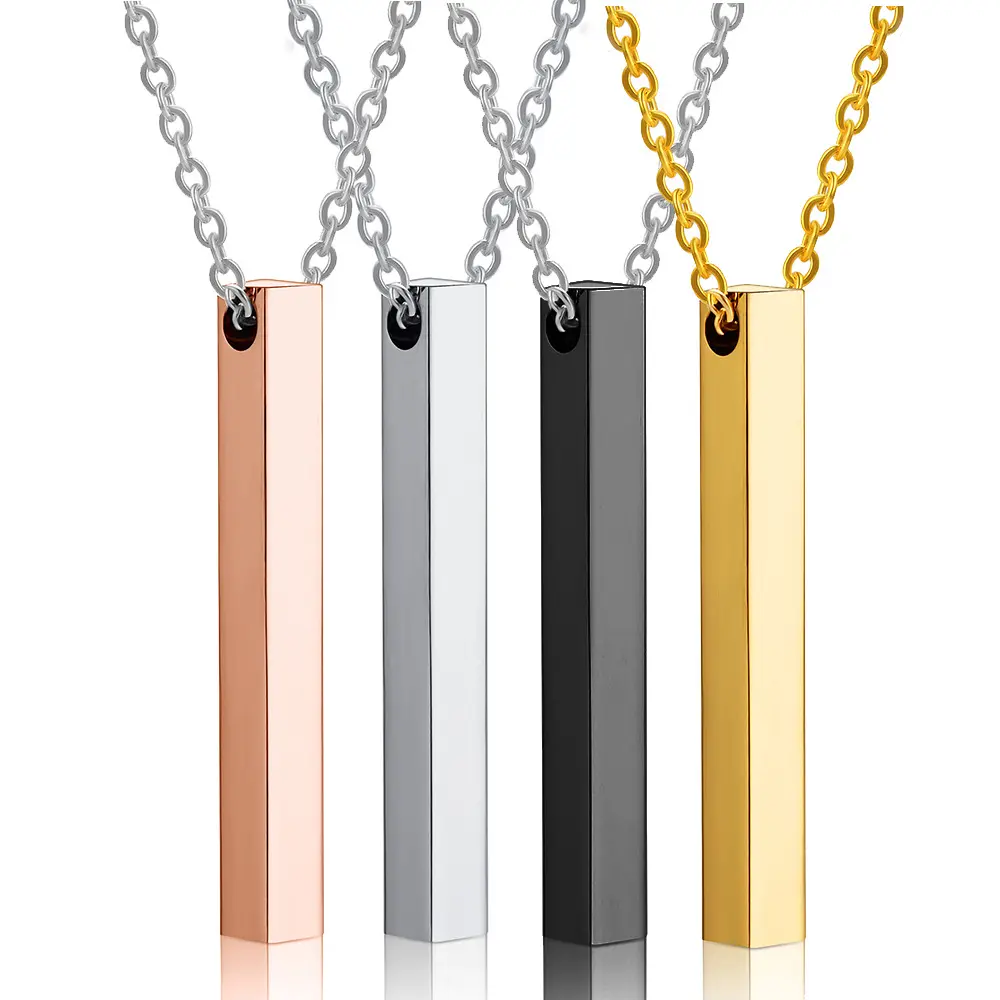 Latest Design Fashion Stainless Steel Gold Engraved Logo Blank Bar Pendant Necklace Bulk