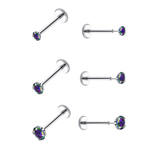 Piercing Labret de Acero Inoxidable 316 con Gema de Circonita Cúbica de 4 Puntas |   Joyería para Piercing de Labio, Nariz, Tragus y Cartílago con Parte Posterior Plana para Hombres y Mujeres - Product Image 5