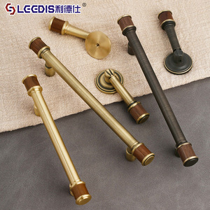 LGDIS Vintage Brass <b>Cabinet</b> Handles With Wood Ends <b>Rustic</b> Style For Wardrobe And Drawer Hardware - Product Image 1