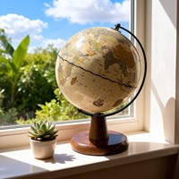 Globe terrestre rotatif à 360° sur base en bois et support métallique, 14,5 cm, certifié CE ROHS, décoration de bureau vintage anglaise
