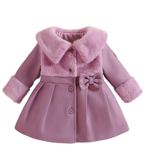 Abrigo Casual de Felpa para Niña Xi Yue, Otoño/Invierno, con Solapa, Lazo y Botones de Cuerno, 100% Poliéster Transpirable, Ropa Exterior para Niños Pequeños - Cálido - Product Image 1