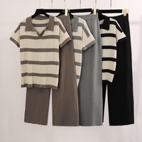 Ensemble pull décontracté et tendance pour femme Tks, nouvelle collection été, respirant, motif rayé, haut tricoté et pantalon large à coupe ample.