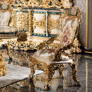 Pháp Rococo bàn ăn thiết lập cho 8 10 12 chỗ ngồi với sang trọng vàng trắng bằng gỗ hàng đầu và cao cấp Bọc ghế - Product Image 4