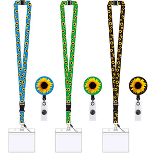 WOWEI Easy-Pull Retractable PVC ID Card Holder Sunflower Flower Mobile Phone Lanyard Promotional Product