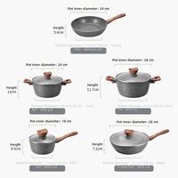 Ensemble de casseroles en aluminium avec revêtement en marbre Maifanite antiadhésif, poêles, faitouts de différentes tailles, couvercles en verre, poignées en bois