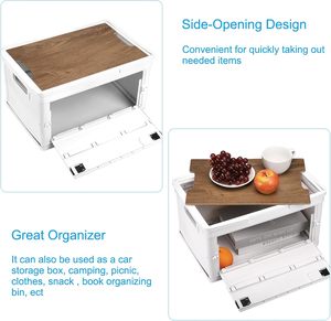 Organizador de almacenamiento, caja de almacenamiento de plástico plegable móvil, tapa de madera, caja de almacenamiento apilable plegable, Organizador - Product Image 4