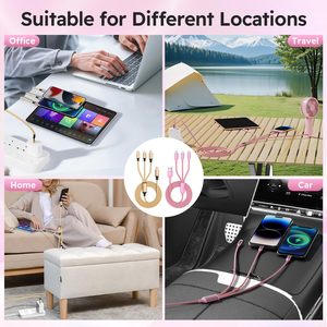 Cable de Viaje Multifuncional 3 en 1, 3A, 1.2m, Trenzado de Nailon, 4 Colores, Micro USB Tipo-C - Product Image 4