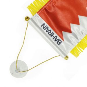 Bandera de satén personalizada de Baréin, mini bandera para coche impresa digitalmente con borlas amarillas, hecha de poliéster y plástico para uso automotriz - Product Image 4