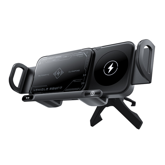 Universal Foldable Screen Dashboard Car Mount with Magnetic Fix and Adjustable Height Wireless Charging Holder for Mobile Phones