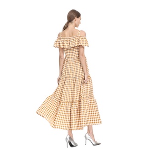 Été Coréen Nouveau Style femme Ample Plaid D'un Seul Mot Col Robe Mode Licou Femmes Robe - Product Image 1