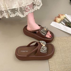 Rhinestone <b>Bow</b> Thick Platform One Band <b>Sandals</b> Women Beach Outdoor Footwear - Product Image 4