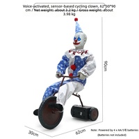 Décoration de vélo de clown animé d'Halloween avec capteur de mouvement et son, accessoire lumineux d'horreur pour décoration extérieure de maison hantée