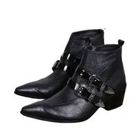 Men's High Heel Boots, Patent Leather Shoes