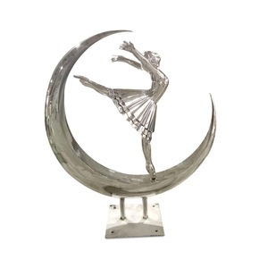 Sculpture de danseuse de la lune en acier inoxydable Libit, ornement de jardin extérieur à poser au sol, de forme circulaire - Product Image 5