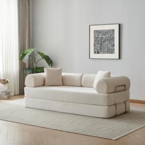 Canapé-lit pliable double usage en tissu intégré, canapé double compressé pour salon, maison d'hôtes, location, fourniture d'usine - Product Image 1