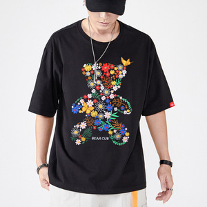 Nuovo estivo fiore di cotone <span class=keywords><strong>mare</strong></span> orso ricamato a mezza manica coppie allentate a maniche corte t-shirt uomo - Product Image 2