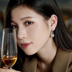 Dylam Luxurious Jewelry Diamond 5A CZ 925 <b>Sterling</b> <b>Silver</b> Women Chain Drop <b>Huggie</b> Dangle Stud Earrings - Product Image 3