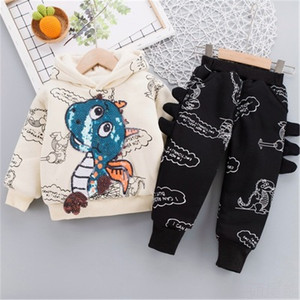 Conjunto de Dos Piezas con Capucha y Cuello Redondo para Niños, Otoño-Invierno 2021, Versión Coreana Deportiva, Gruesa y Acolchada, para Niños y Niñas - Product Image 5