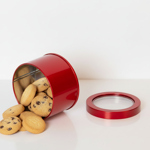 Caja Redonda de Metal para Almacenamiento de Dulces y Bocadillos Personalizada al por Mayor con Tapa Transparente - Product Image 1