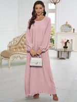 Robe longue élégante pour femmes R-451, Abaya musulmane pour le Ramadan, manches longues, col oversize, robe de prière, Turquie, Dubaï, vêtements islamiques