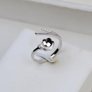 Anneau ouvert en argent S925 fait à la main, version coréenne, accessoire DIY, sans aiguille, support creux pour perles de 8-9 mm, perles métalliques 2697 - Product Image 2