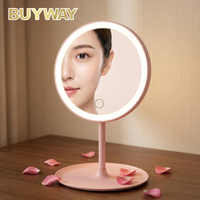 Miroir de maquillage LED rond avec plateau de rangement, variateur de luminosité continu, capteur tactile, pour bureau de dortoir et chambre à coucher sans désordre