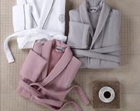 Peignoir en coton tissé 100% pour femmes et hommes, été/printemps, respirant, séchage rapide, longueur intégrale