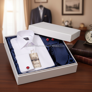 Boîte cadeau en acrylique blanc, ensemble de chemise à cravate, ensemble de chemise à boutons français, boîte cadeau - Product Image 3