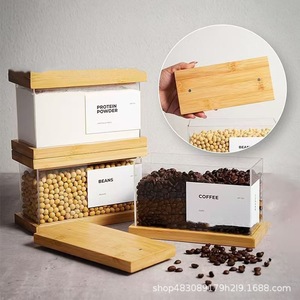 Boîte de rangement carrée en bois massif, transparente, hermétique, pour céréales, grains de café, sucre, poudre de protéines, organisation de la cuisine - Product Image 2
