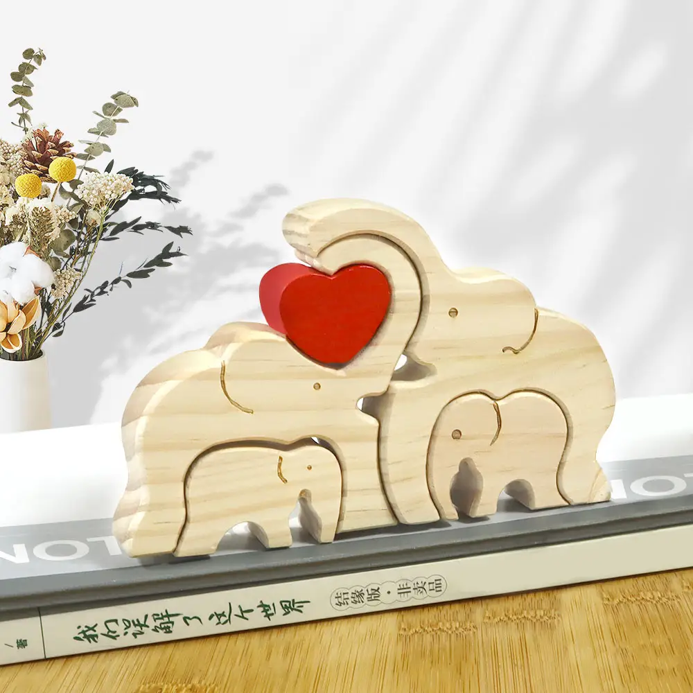 Presente lembrança família personalizado casa totem animais tabela decoração ornamento elefante de madeira família quebra-cabeça com nomes familiares