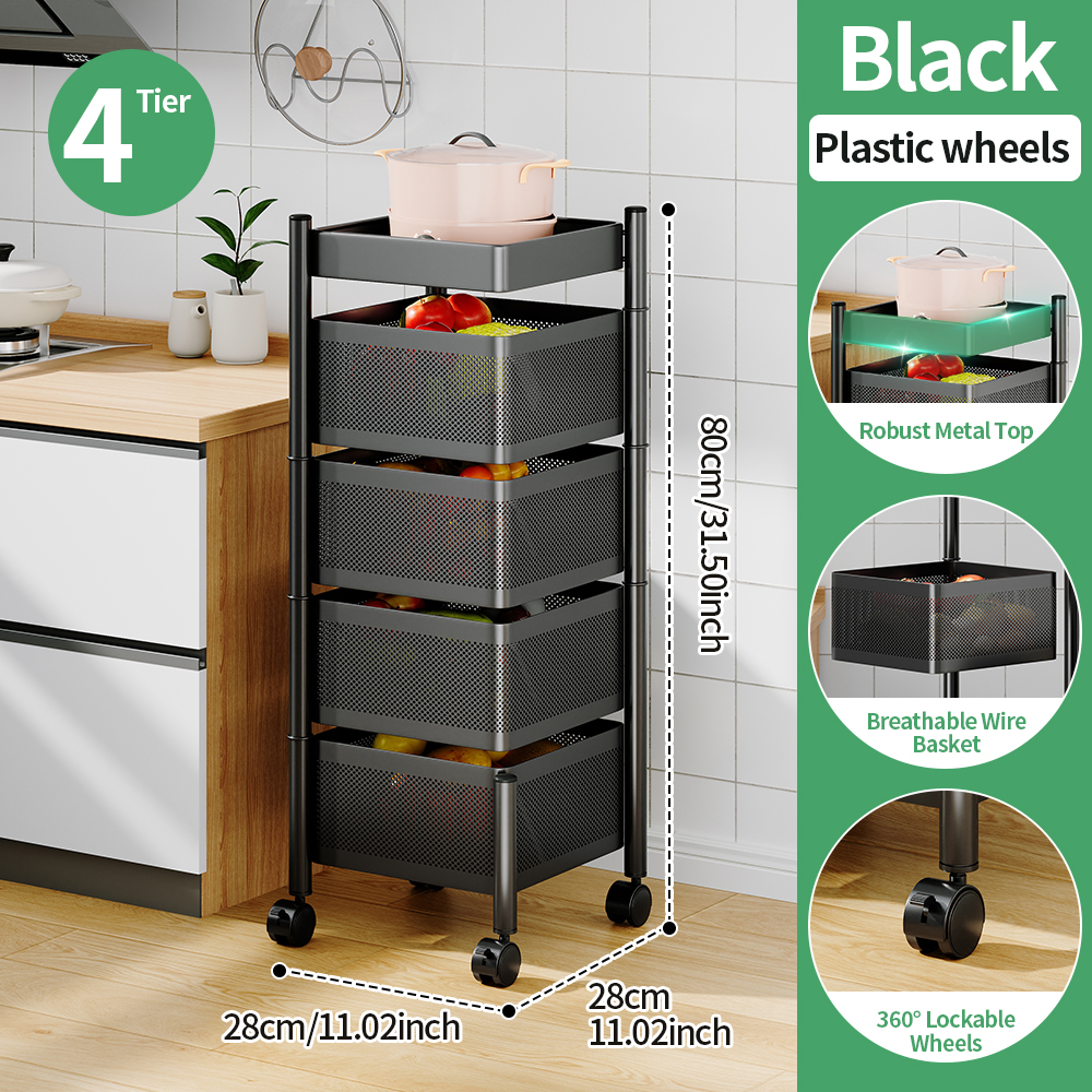 Cesta cuadrada negra de 4 niveles