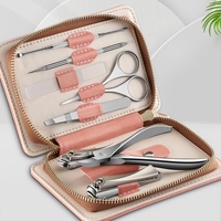Juego de Cortaúñas de Acero Inoxidable de 8 Piezas con Logotipo Personalizado FLYHIGH, Lima Nano, Cuchilla Recta, Kit de Herramientas de Belleza Profesional en Caja